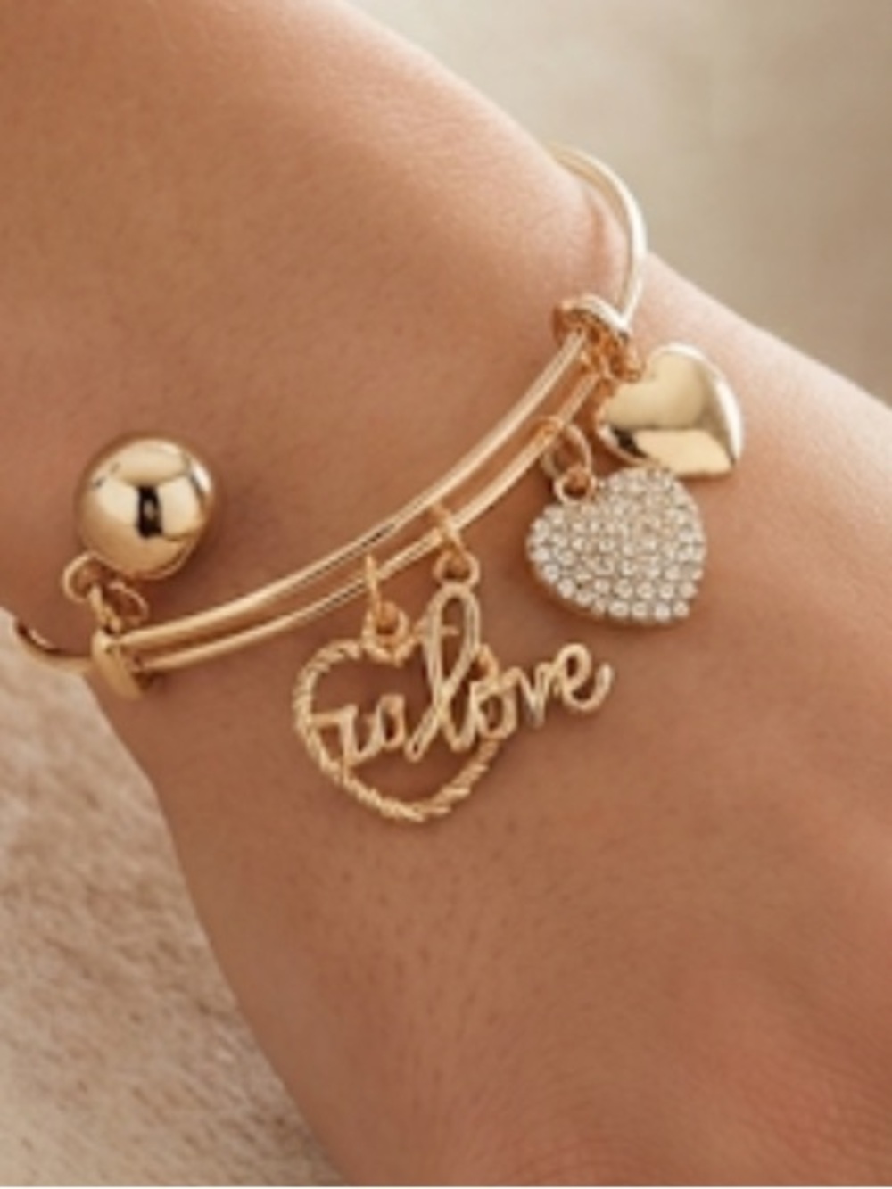 Gold-Tone Heart & 'Love' Charm Bangle Bracelet